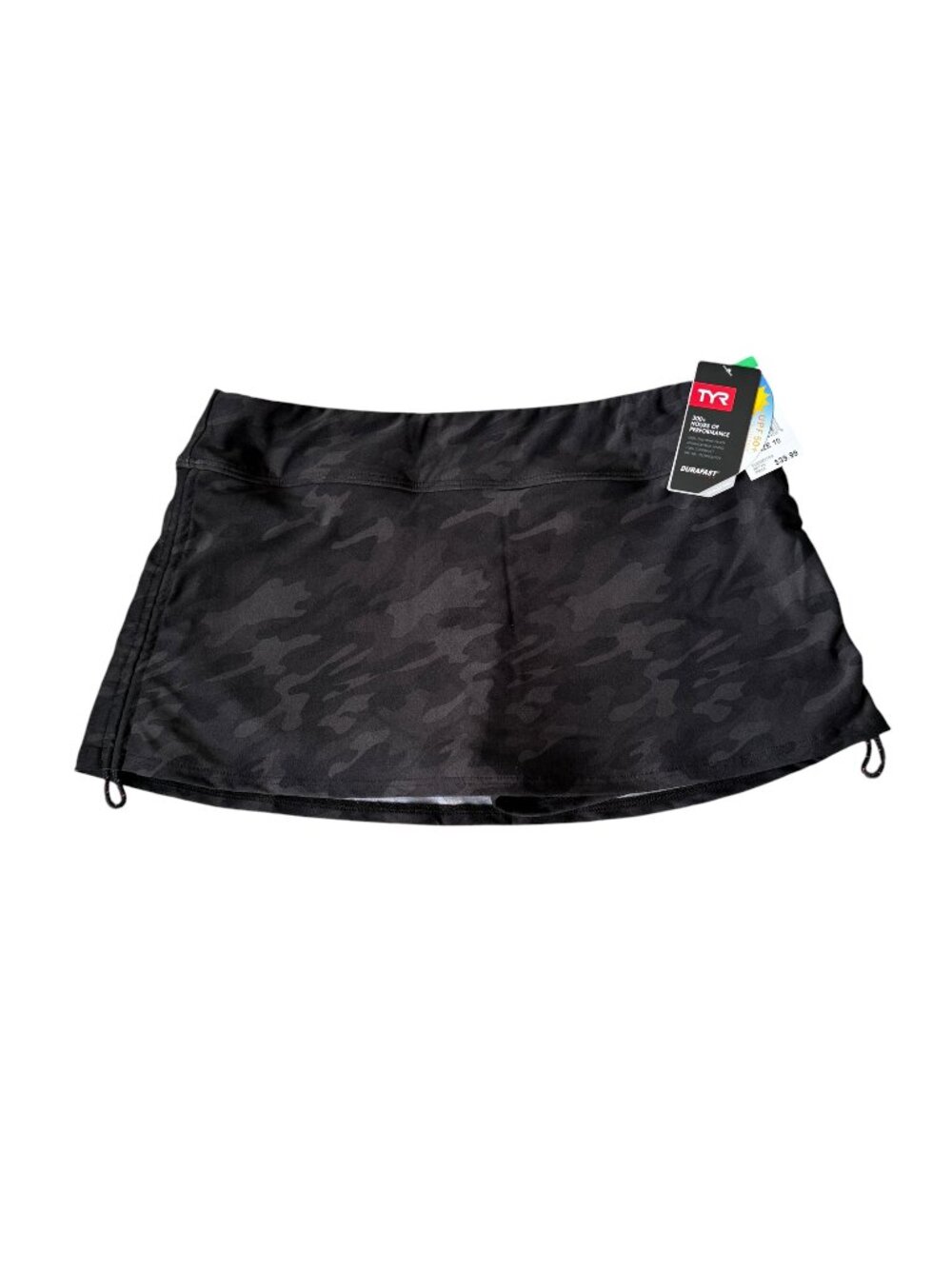 TYR women's black camouflage workout swim skorts UPF 50+ size 10